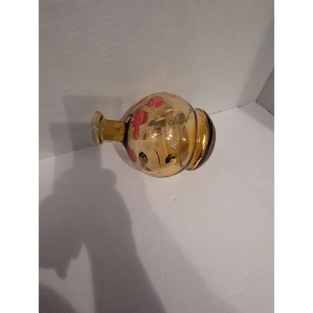 Beautiful Amber Vase‎ With Painted Flowers
